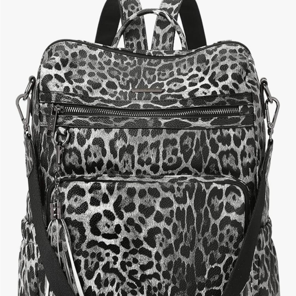 Leather Black and White Leopard Print Backpack with Stylish Design